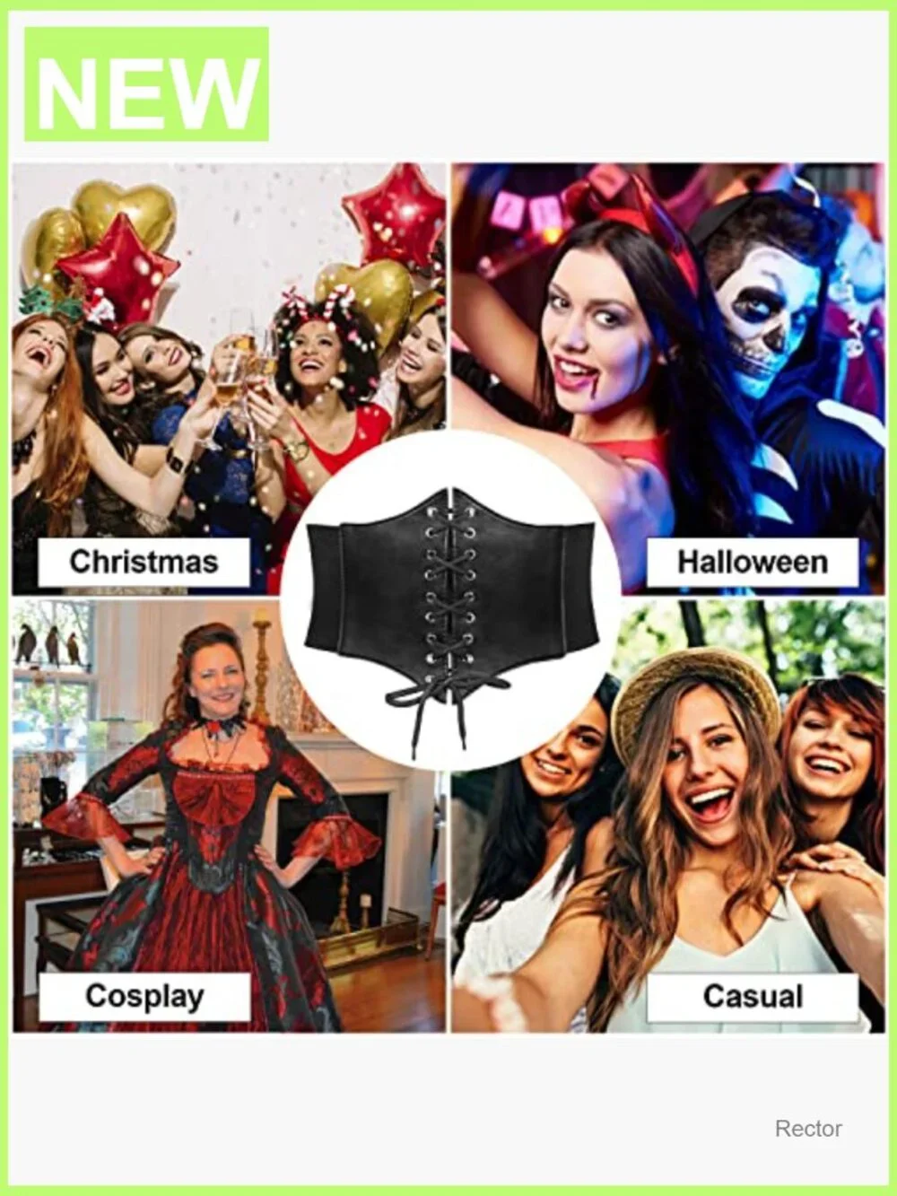 Vintage Corset Waist Belt - Wide Elastic Leather Lace-up Waspie for Women
